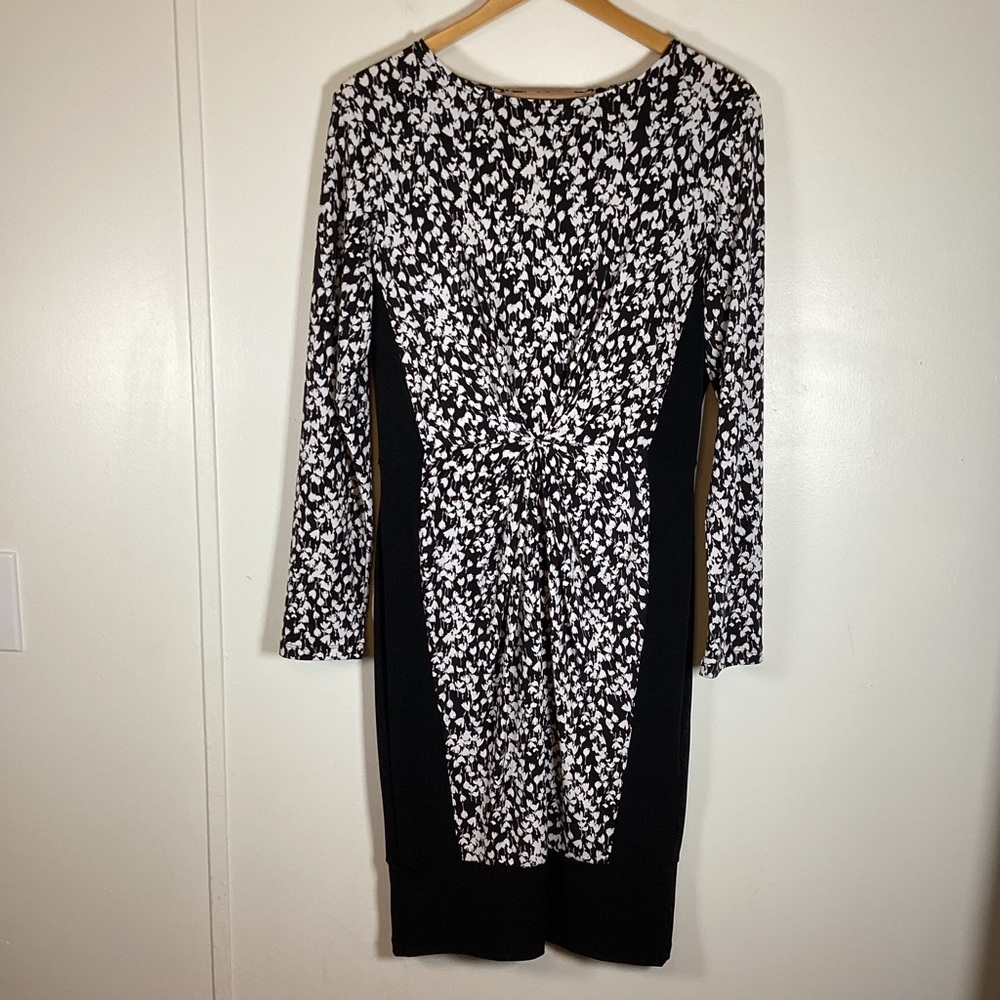 Brooks Brothers Black White Floral Ruched Sheath Dress 8